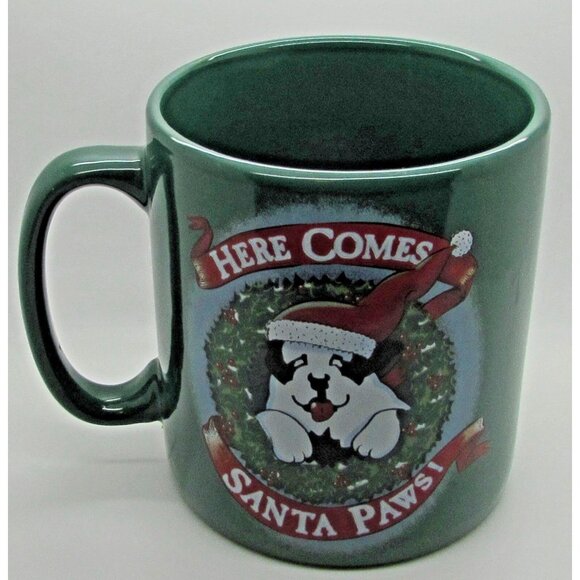Big Dogs Coffee Mug 2007 Here Comes Santa Paws Green Jumbo Extra Large Hat - Picture 1 of 4